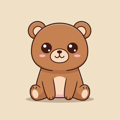 Fototapeta premium Cute cartoon bear sitting on a light background 