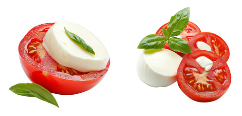 Set of Close-up of two Caprese salad bites transparent png background. Ai generated