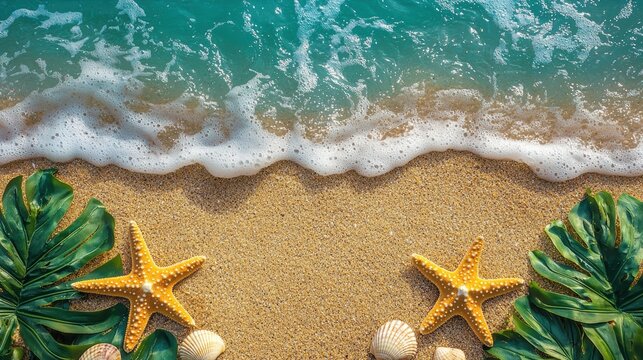 Tropical beach bliss starfish seashells and turquoise waves
