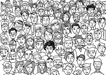 
Faces of people -seamless pattern of hand-drawn faces of various ethnicities.Doodle illustration