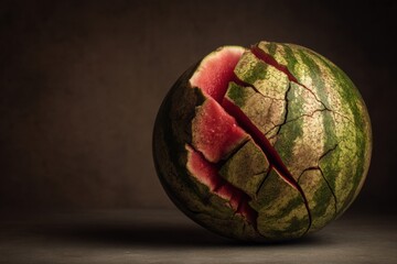 Cracked watermelon on dark background a bold visual exploration
