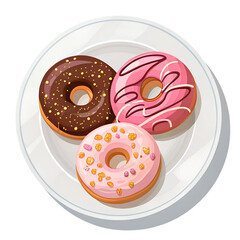 Assorted Colorful Donuts on White Plate – Top View Vector Illustration