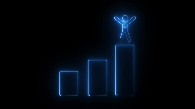 Success icon animation with neon shine on black background.  Business concept of victory, success, goal achiever Success icon