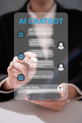 Artificial intelligence chatbot communication innovation client business service message technology concept