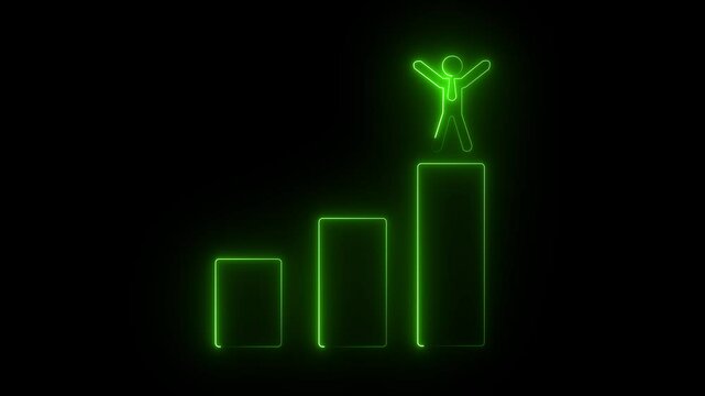 Success icon animation with neon shine on black background.  Business concept of victory, success, goal achiever Success icon