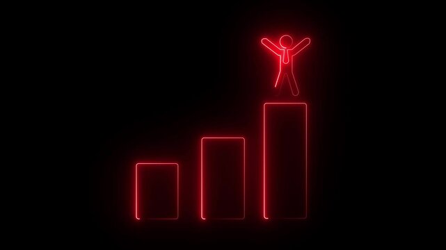 Success icon animation with neon shine on black background.  Business concept of victory, success, goal achiever Success icon
