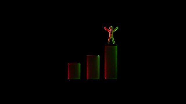 Success icon animation with neon shine on black background.  Business concept of victory, success, goal achiever Success icon
