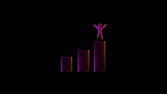 Success icon animation with neon shine on black background.  Business concept of victory, success, goal achiever Success icon