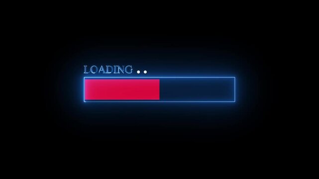 Glowing neon bule   color loading bar animation on black background.