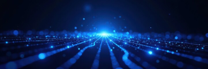 Fototapeta premium Bright core, radiating blue lines on black background, blue lines, starburst, center