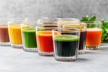 Assorted colorful juices in glasses