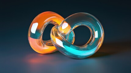 Intertwined, translucent, glowing shapes against a dark backdrop.