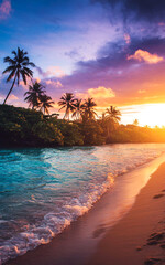 Tropical Paradise Sunset Beach Scene