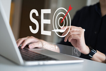 Businessman working SEO search engine optimization web cyberspace marketing strategy technology...