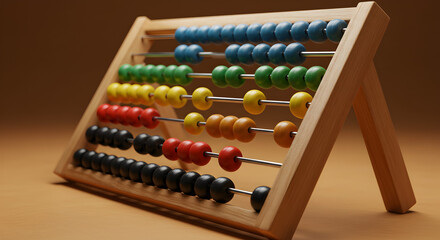 Colorful Wooden Abacus With Multiple Rows of Beads for Educational Purposes on Desk