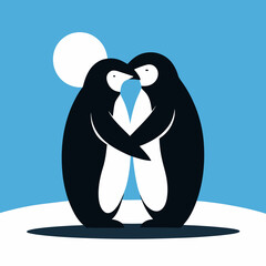 Vector art illustration of penguins in love on the beach