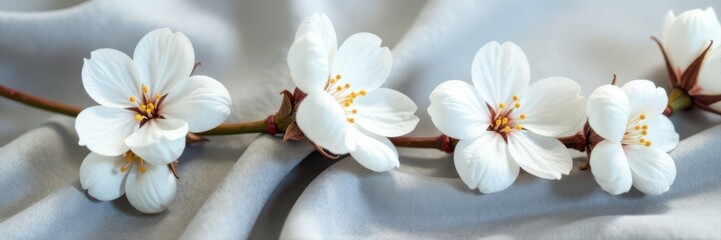 Delicate white cotton blossoms on gray and white fabric , beauty, plant, branch