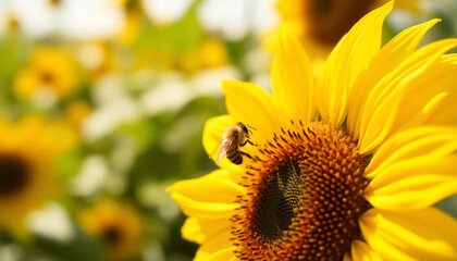 Obraz premium Close-Up of a Bee on a Sunflower