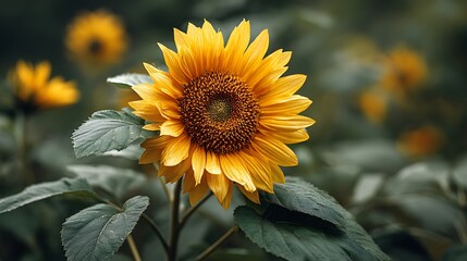 Vibrant sunflower in field