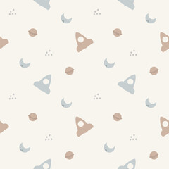 Rocket cartoon so cute. On Saturn moon star background. Pattern seamless vector illustration. 