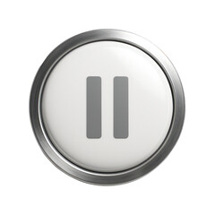 Modern circular interface button with a glossy white center and brushed metallic ring showing the pause symbol.