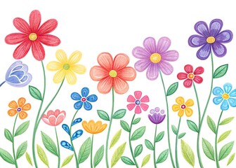 Hand drawn colorful flowers on white background