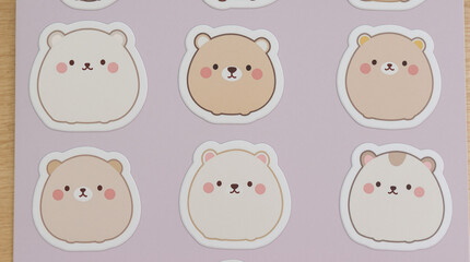 Cute Bear Stickers: A set of six adorable bear stickers featuring different colors and expressions. These whimsical designs are perfect for adding a touch of cuteness to your notebooks, journals.