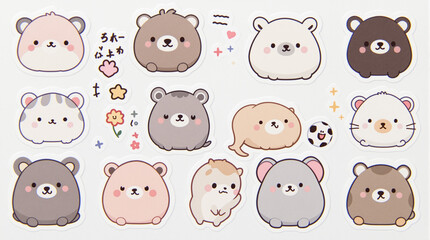 Obraz premium Cute Animal Stickers: A collection of adorable cartoon animal stickers, perfect for decorating planners, journals, and personalizing items with a touch of cuteness.