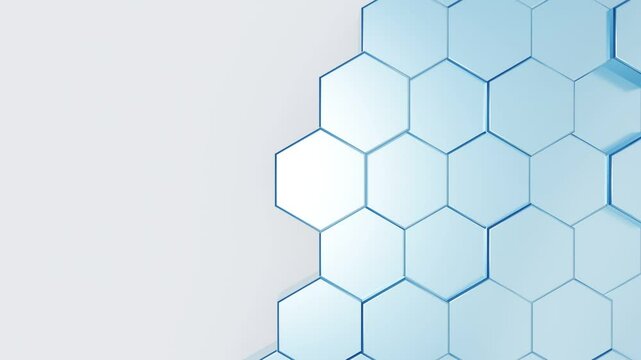 hexagon background video, abstract light blue geometric hexagonal 4k seamless loop, corporate technology wallpaper backdrop, copy space