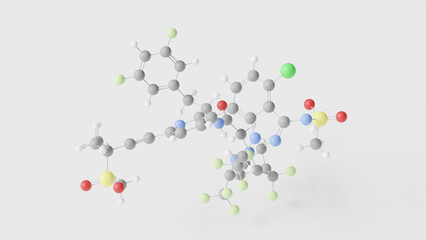 lenacapavir molecule 3d, molecular structure, ball and stick model, structural chemical formula antiviral agent