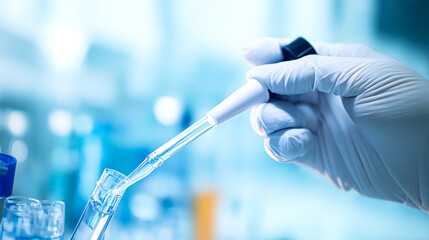 Scientist dripping liquid from pipette into petri dish in laboratory, closeup.