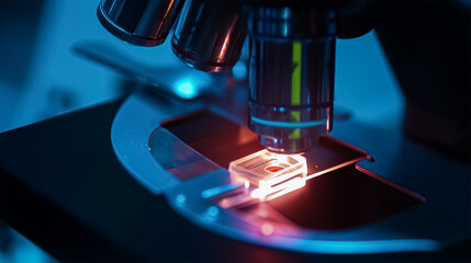 Scientist using microscope in laboratory. Close-up of a researcher's hands adjusting a modern microscope in a lab setting. Science concept