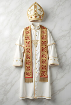 papal vestments, including a white cassock, a red mozzetta