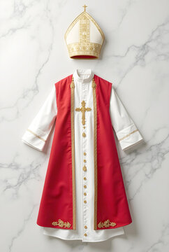 papal vestments, including a white cassock, a red mozzetta