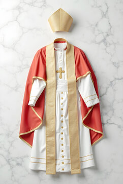 papal vestments, including a white cassock, a red mozzetta