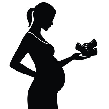 recommend clip art: Expecting Mother Holding Baby Shoes Silhouette