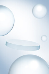 Blue background with falling balls and podium