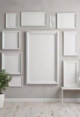 Blank photo frames, various styles & sizes, white wall template,  display template,  classic,  modern