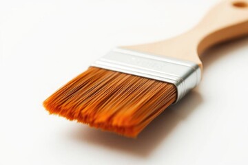 Fototapeta premium Artisan Paintbrush: Close-up of a Wooden-Handled Brush with Orange Bristles