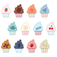 Flavored ice cream in cups clipart set