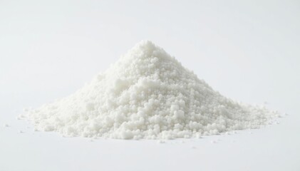 Pile of white granulated sugar on white background, background, powder