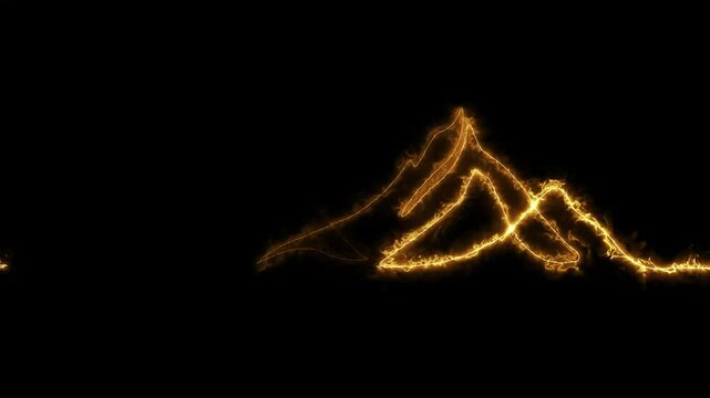 Neon glowing One continuous line drawing of mountain range landscape. Web banner with mounts in simple linear style. Adventure winter sports concept isolated on white background.