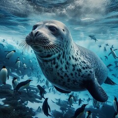 Fototapeta premium Leopard penguins or other seals