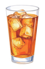 グラスに入ったアイスティーの水彩風イラスト　生成AI