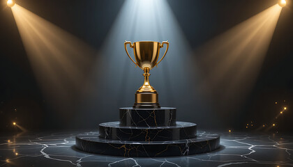 Golden Trophy on Marble Pedestal Award Ceremony Winner Concept
