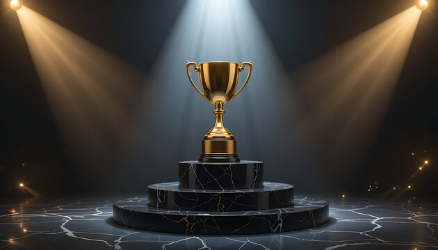 Golden Trophy on Marble Pedestal Award Ceremony Winner Concept