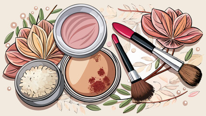Top view composition of brush and powder bliss.
Delicate beauty, refined and understated.
A clean white stage for elegance to shine.
Ideal for vector art in beauty and fashion themes.

