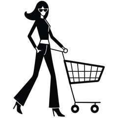 Stylish Woman with Shopping Cart Fashionable Shopping Illustration