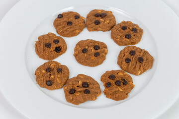 Plate of Homemade Chocolate Chip and Peanut Cookies for a Sweet Dessert