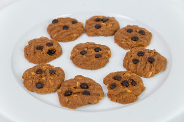 Plate of Homemade Chocolate Chip and Peanut Cookies for a Sweet Dessert